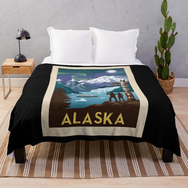 Item preview, Alaska Vintage Travel Poster - Northern Lights & Wilderness designed and sold by ArtworkNorth.