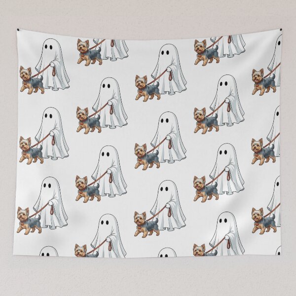 Item preview, Spooky Ghost Walking Yorkshire Terrier Yorkie Dog Lover Halloween Art designed and sold by raedattia.