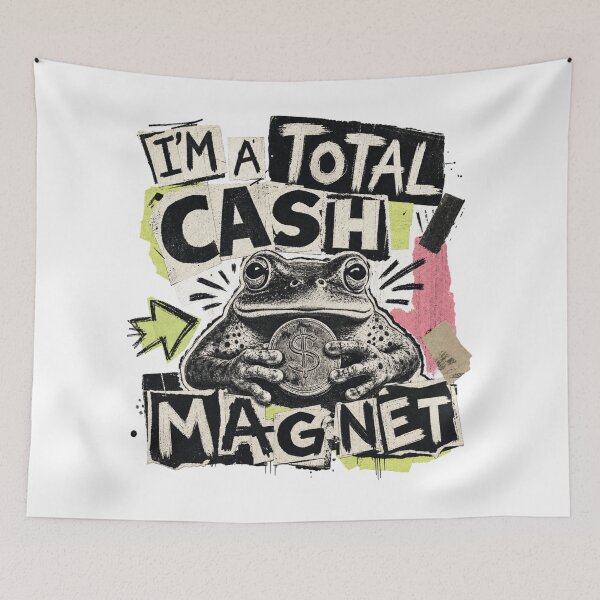 Item preview, I'm A Total Cash Magnet Retro Vintage Bootleg Frog | Nostalgic Stencil Wealth Talisman & Boss Motivation Design designed and sold by illeN-Art-World.
