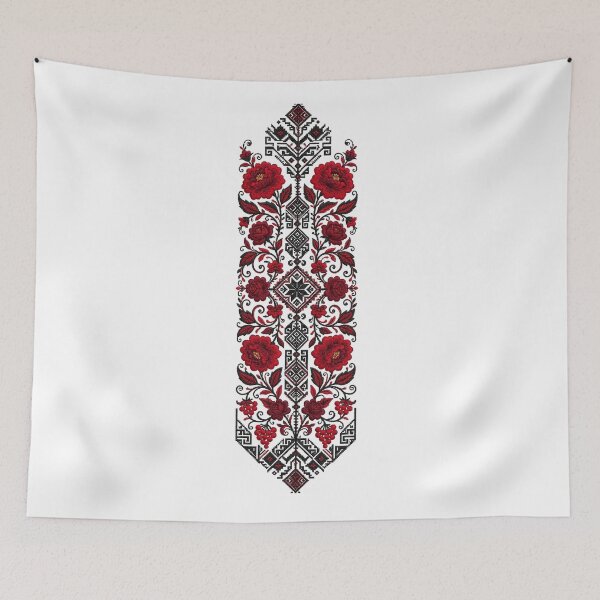 Item preview, Red Floral Folk Art Embroidery Pattern designed and sold by aliyehc.