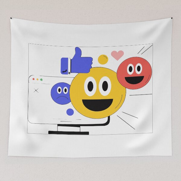 Item preview, Computer monitor with oversized emoji faces emerging from screen for chat online communication designed and sold by Rostislav Bouda.