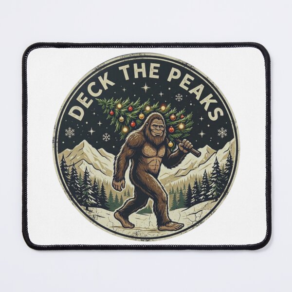 Item preview, Funny Bigfoot Christmas Emblem Deck the Peaks designed and sold by GabeMountainArt.