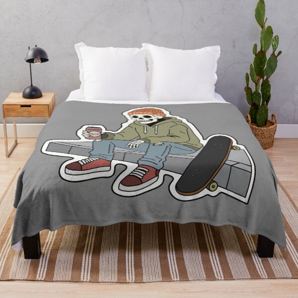 Item preview, Grunge skater skeleton drinking soda on ledge with a skateboard designed and sold by EDimension.