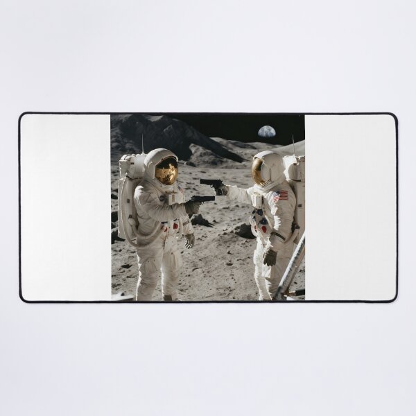 Item preview, Two NASA astronauts pointing guns at each other on the moon designed and sold by WiseBow.
