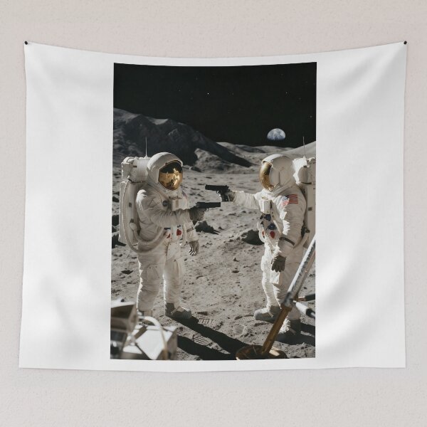 Artikelvorschau, Zwei NASA-Astronauten richten auf dem Mond Pistolen aufeinander. entworfen und verkauft von WiseBow.