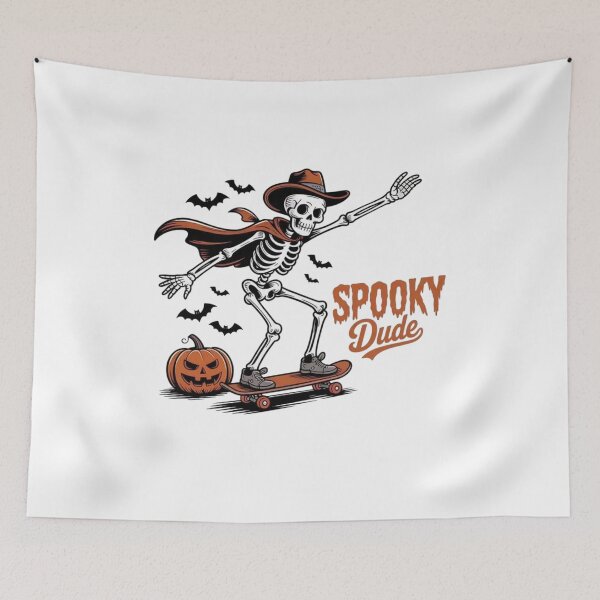 Aperçu de l'œuvre Spooky Dude Skeleton Skateboard – Halloween Skater Dark Art créée et vendue par RAYBIL.