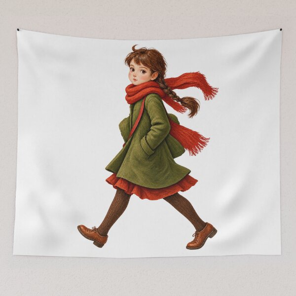 Item preview, Winter Girl with Red Scarf | Vintage Storybook Illustration designed and sold by Whatever Works.