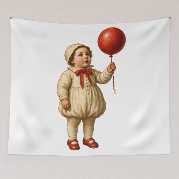 Item preview, Vintage Baby with Red Balloon | Nostalgic Storybook Illustration designed and sold by Whatever Works.