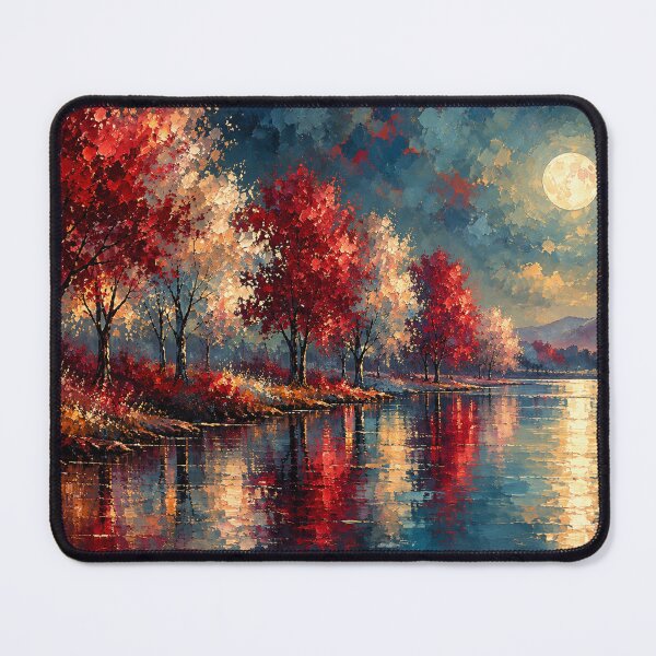 Item preview, Midnight Serenade by the Lake Moonlit Autumn Landscape Art Print designed and sold by Joey Santiago.