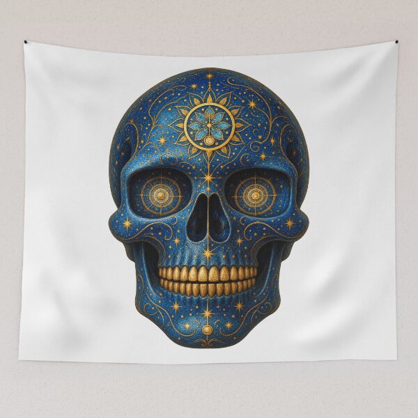 Item preview, The Celestial Gilded Skull | Blue & Gold Gothic Art designed and sold by Whatever Works.