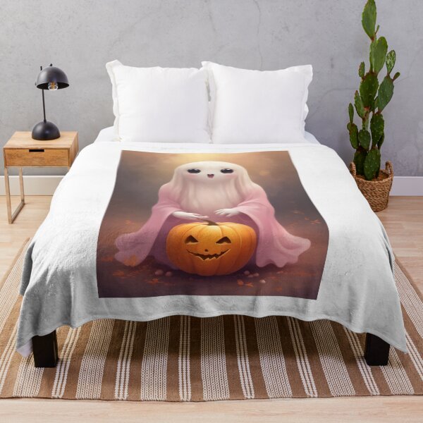 Item preview, Cute Little Ghost with Pumpkin Painted Art designed and sold by ChromaLens.