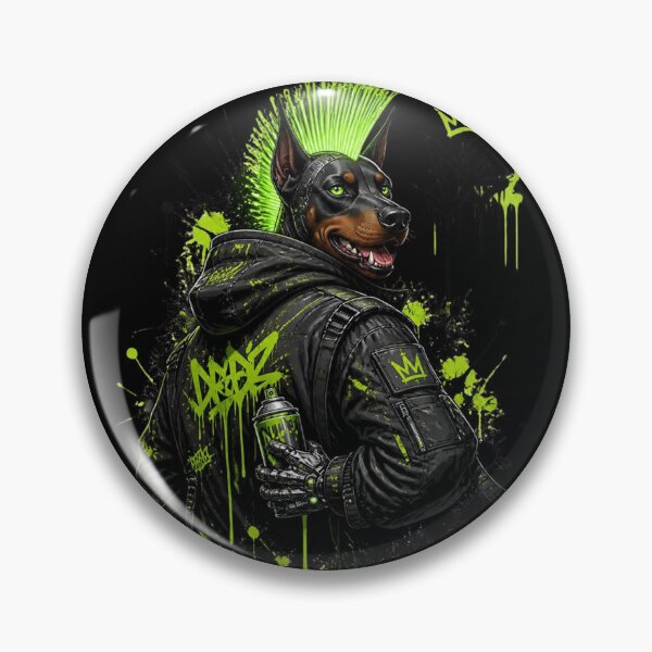 Item preview, Steampunk Doberman Graffiti Artist neon Green Mech designed and sold by LazyDayzCo.