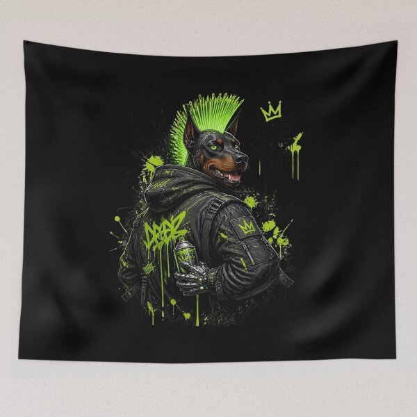 Item preview, Steampunk Doberman Graffiti Artist neon Green Mech designed and sold by LazyDayzCo.