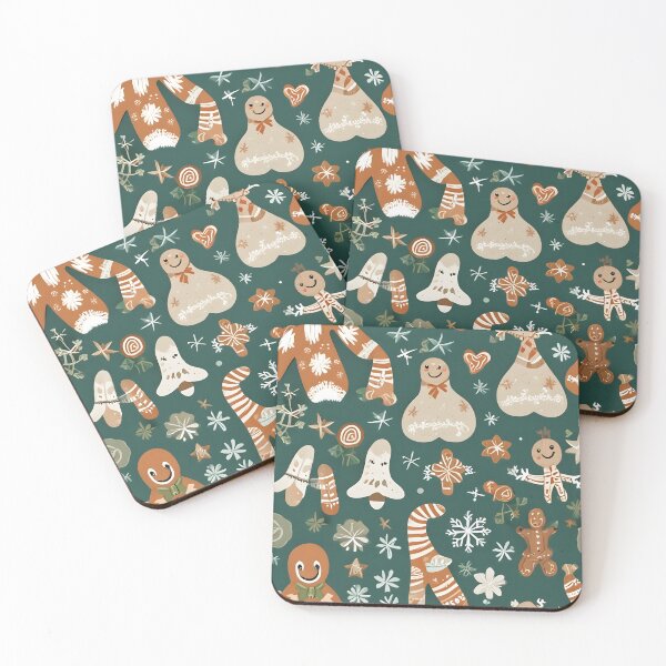 Item preview, Gingerbread Men and Snowflakes on Forest Green designed and sold by ChromaLens.