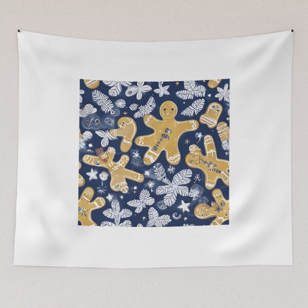 Item preview, Gingerbread Men and Snowflakes Pattern on Navy designed and sold by ChromaLens.