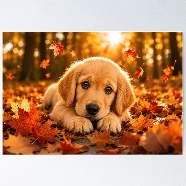 Item preview, Golden Retriever Puppy Resting Among Autumn Leaves designed and sold by Wild Bloom Paws.