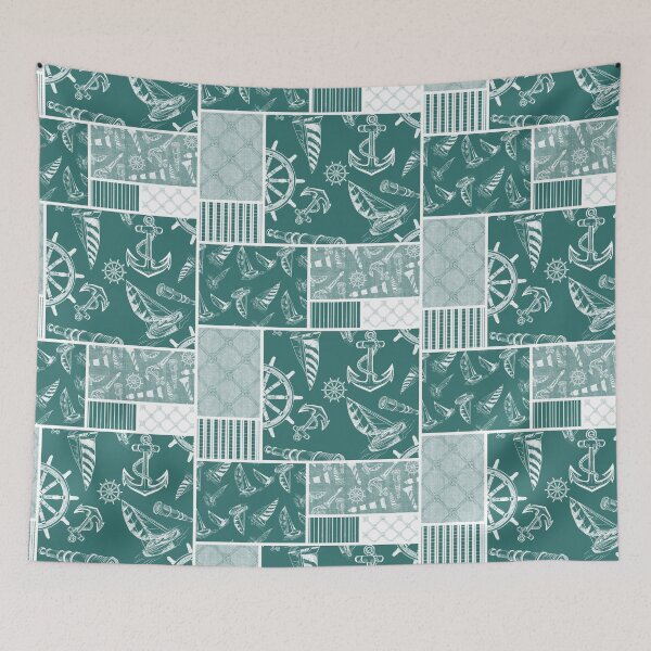 Item preview, Quilt Design Nautical Charcoal Sketches Collection- Features Netting, Stripes, Nautical Items, and Lighthouse Designs-Bluegreen designed and sold by PD-Coastal.