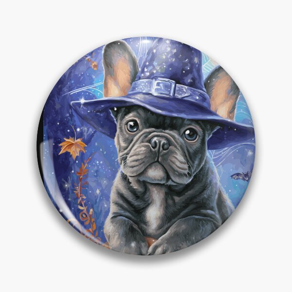 Item preview,  Halloween French Bulldog Puppy with Pumpkin – Grey Frenchie Witch Art designed and sold by elisarasada.
