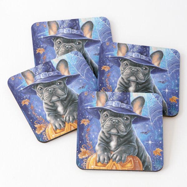 Item preview,  Halloween French Bulldog Puppy with Pumpkin – Grey Frenchie Witch Art designed and sold by elisarasada.
