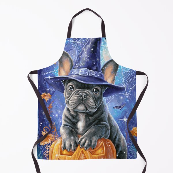 Item preview, Halloween French Bulldog Puppy with Pumpkin – Grey Frenchie Witch Art designed and sold by elisarasada.