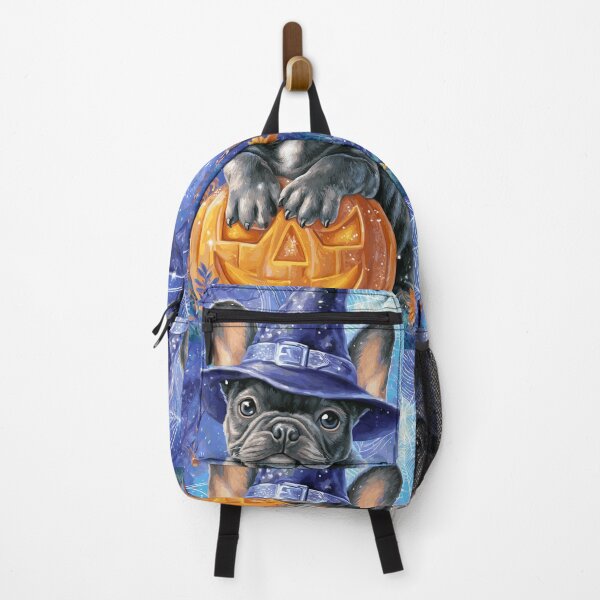 Item preview, Halloween French Bulldog Puppy with Pumpkin – Grey Frenchie Witch Art designed and sold by elisarasada.