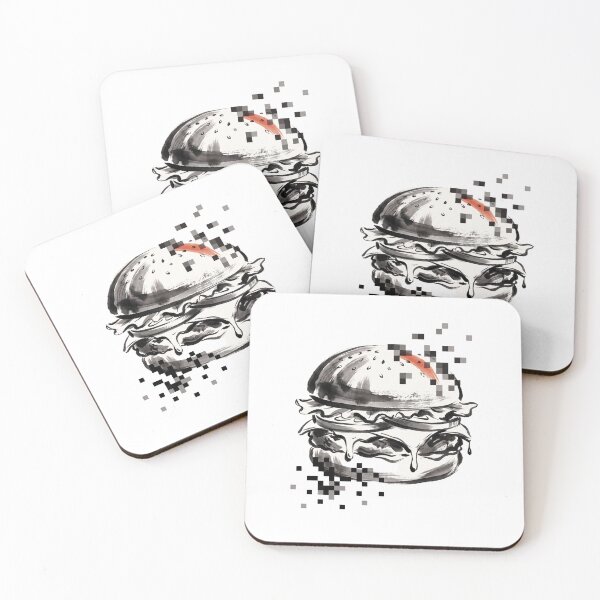 Item preview, Sumi-E Cheeseburger Pixel Dissolve, Japanese Ink Brush Burger Art designed and sold by Sumi-Pixel.