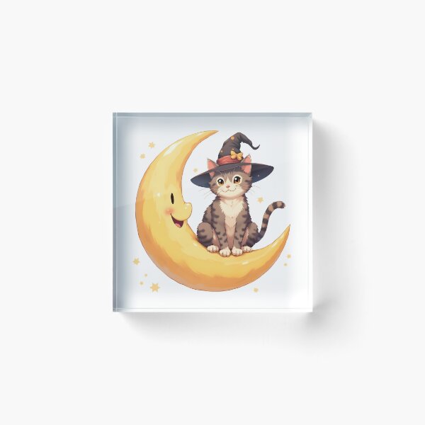 Item preview, A cat wearing a witch's hat stands on a crescent moon halloween designed and sold by Panya-Design.