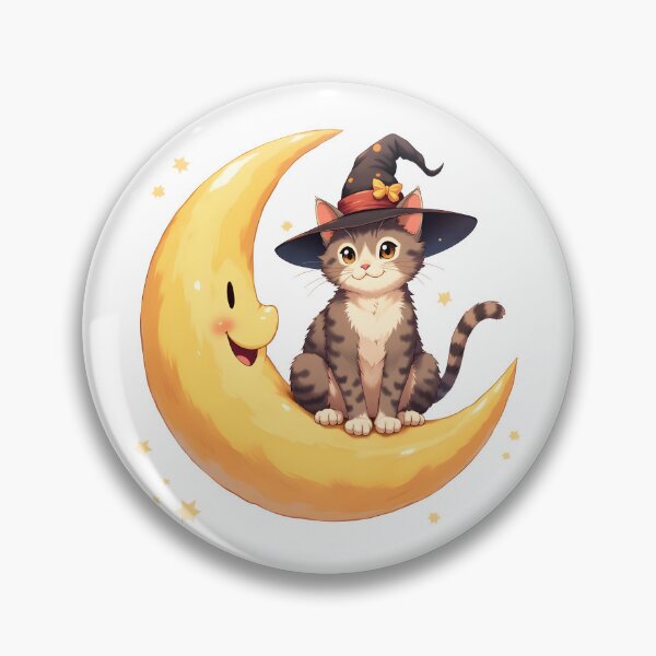 Item preview, A cat wearing a witch's hat stands on a crescent moon halloween designed and sold by Panya-Design.