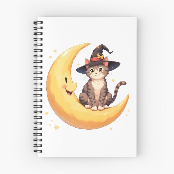 Item preview, A cat wearing a witch's hat stands on a crescent moon halloween designed and sold by Panya-Design.