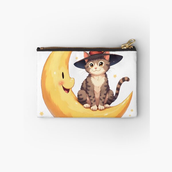 Item preview, A cat wearing a witch's hat stands on a crescent moon halloween designed and sold by Panya-Design.