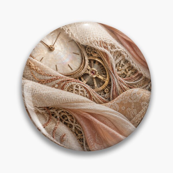 Item preview, Vintage Clockwork in Blush Silk and Lace – Romantic Steampunk Textile Art Print designed and sold by Kaleidoscope Print.