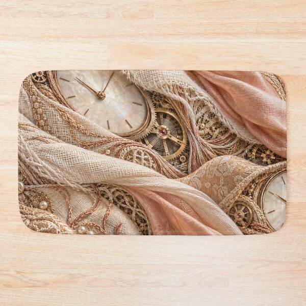 Item preview, Vintage Clockwork in Blush Silk and Lace – Romantic Steampunk Textile Art Print designed and sold by Kaleidoscope Print.