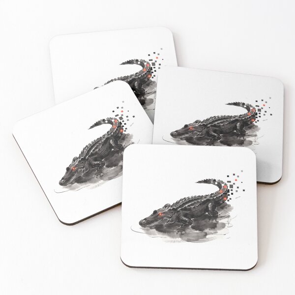 Item preview,  Sumi-E Alligator in the Swamp, Pixel Dissolve Gator Ink Art designed and sold by Sumi-Pixel.