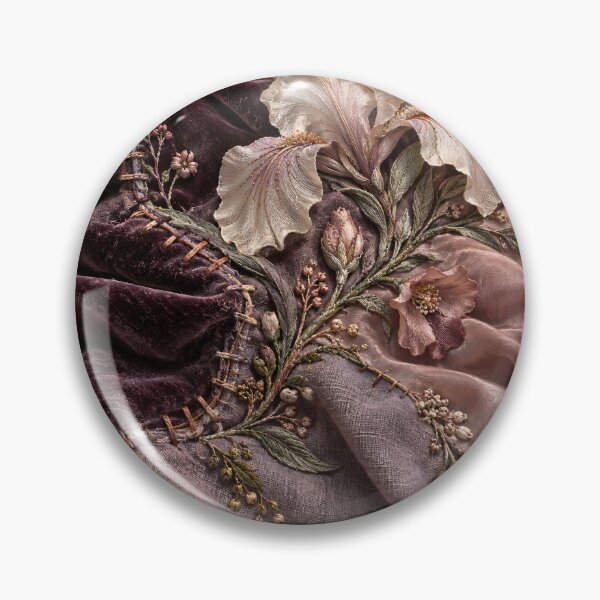 Item preview, Embroidered Iris Flowers on Plum Velvet and Blush Silk – Luxury Floral Textile Art Print designed and sold by Kaleidoscope Print.