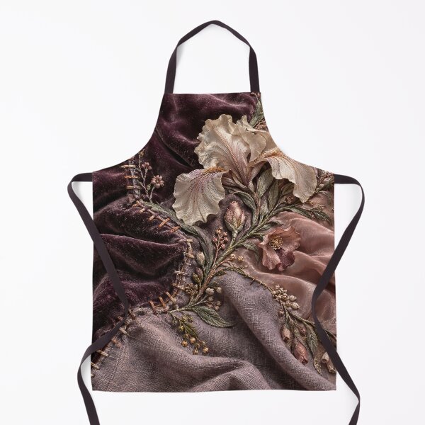 Item preview, Embroidered Iris Flowers on Plum Velvet and Blush Silk – Luxury Floral Textile Art Print designed and sold by Kaleidoscope Print.