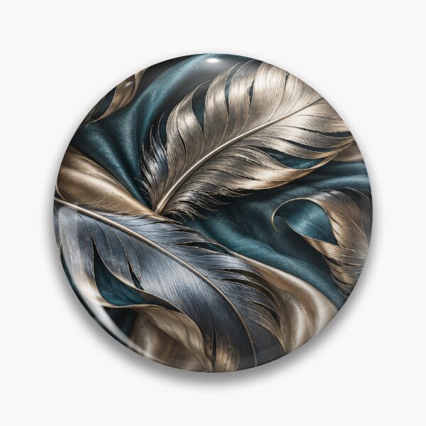Item preview, Metallic Feathers on Teal and Champagne Silk – Luxury Abstract Textile Art Print designed and sold by Kaleidoscope Print.