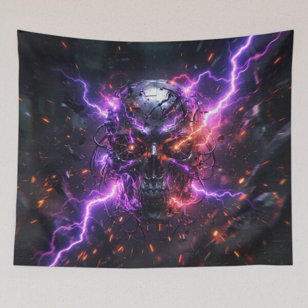 Item preview, Cyberpunk Glitch Skull with Lightning designed and sold by AnnArtshock.