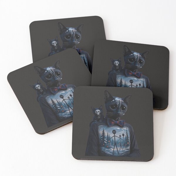 Item preview, Gothic Black Cat in Bowtie with Alien Ghosts Forest Art  designed and sold by LujziWorld.
