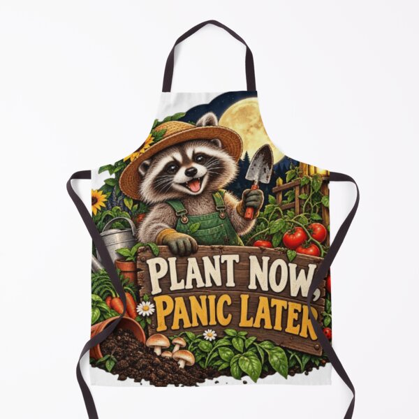 Item preview, Plant Now Panic Later Funny Raccoon Gardener designed and sold by Shubatdesigns.
