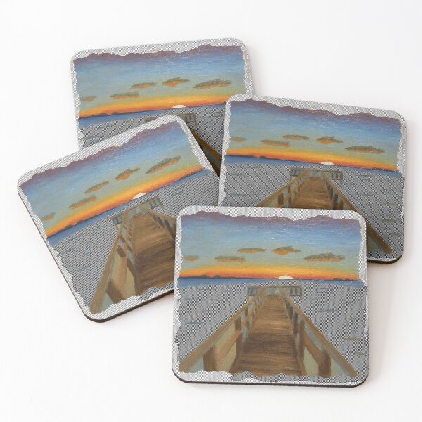 Item preview, Sunset Pier Seascape Oil Painting Coastal Landscape Art designed and sold by An Old Mans Art.