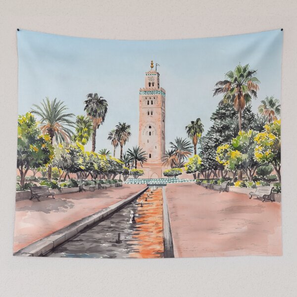 Item preview, Marrakesh Morocco Watercolor – Koutoubia Mosque Cityscape designed and sold by POSTERIOCREW.
