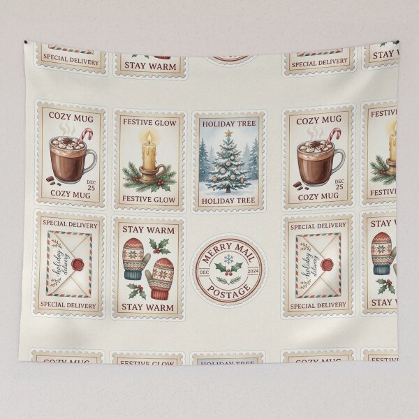 Item preview, Cozy Christmas Cocoa and Cabin Faux Postage Stamp Merry Mail Envelope Stickers designed and sold by joy-Moons.