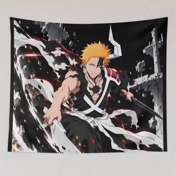 Item preview, Orange Haired Soul Warrior – Black Samurai Sword Fighter Anime Inspired Art designed and sold by Dyan4.