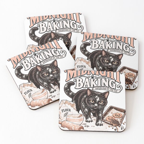 Item preview, Midnight Baking Supervised by the Cat – Black Cat Halloween Baker designed and sold by pinkaesthetik.