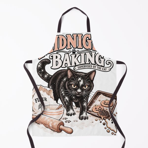 Item preview, Midnight Baking Supervised by the Cat – Black Cat Halloween Baker designed and sold by pinkaesthetik.