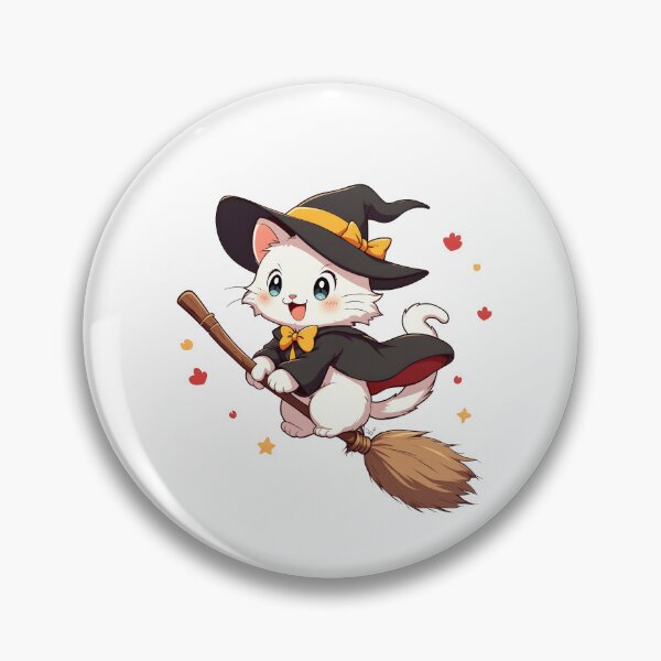 Item preview, A little cat in a witch costume riding a broomstick happy halloween designed and sold by Panya-Design.
