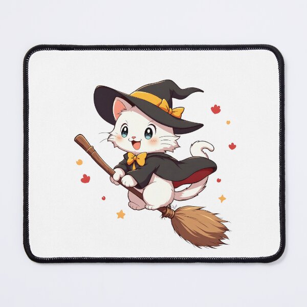 Item preview, A little cat in a witch costume riding a broomstick happy halloween designed and sold by Panya-Design.