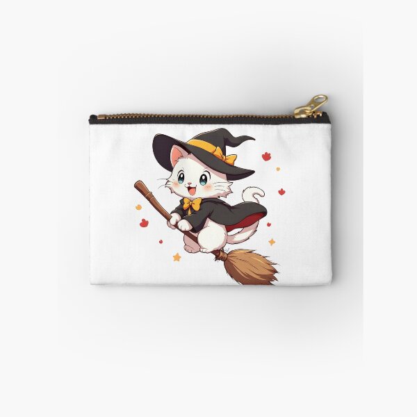 Item preview, A little cat in a witch costume riding a broomstick happy halloween designed and sold by Panya-Design.