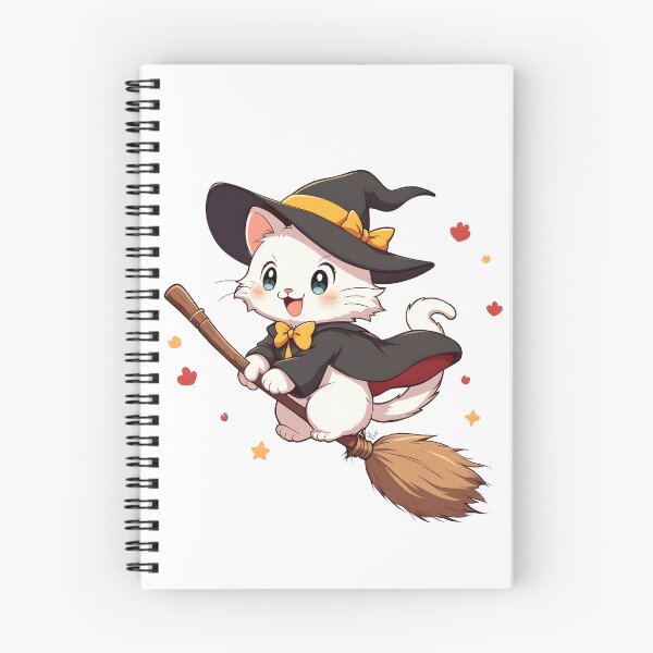 Item preview, A little cat in a witch costume riding a broomstick happy halloween designed and sold by Panya-Design.