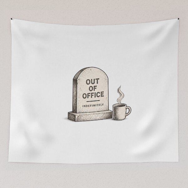 Item preview, Out of Office Indefinitely – Funny Halloween Office Gravestone with Coffee designed and sold by pinkaesthetik.